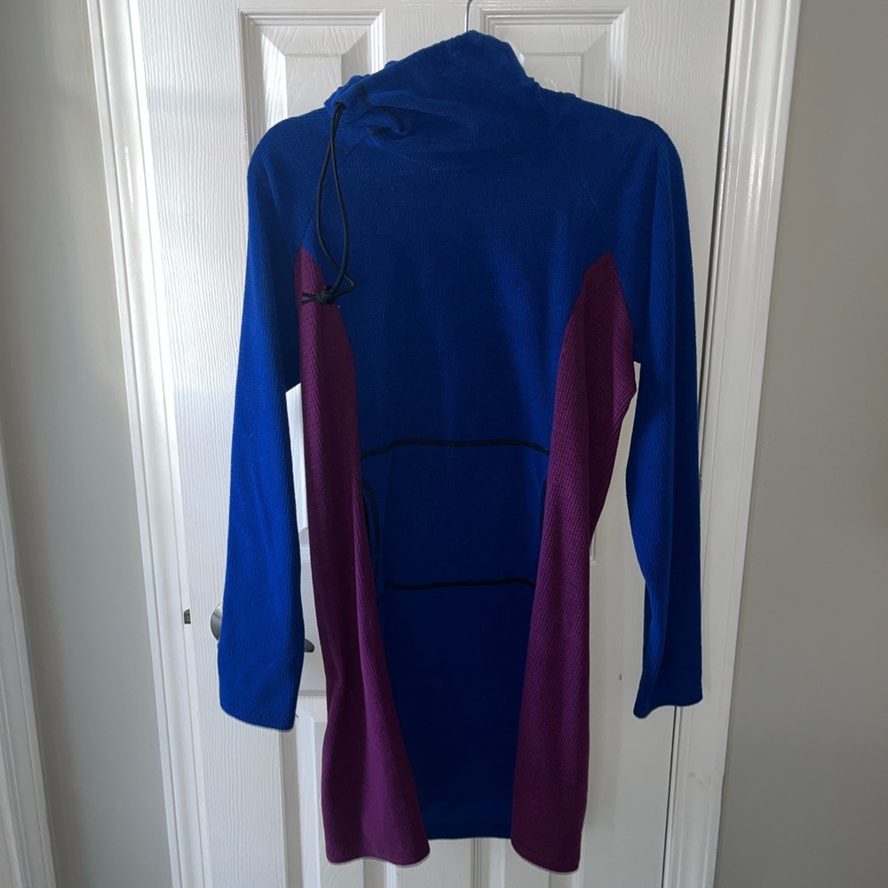 Melanzana micro grid women’s dress - Surf/Phlox color - size large